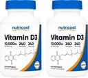 Nutrikost Vitamiin D3 10 000 RÜ, 240 Pehmed geelkapslid (2 pudelit)