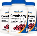 Nutricost Cranberry ekstrakt 25 000 mg (120 serveerimist) 3 pudelit C & E vitamiiniga