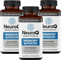NeuroQ mälu ja fookus - suurendab kognitiivset jõudlust ja ajufunktsiooni - Dr Dale Bredeseni neuroprotektiivne valem - Gotu Kola Ginkgo Fosfatidüülseriin & Propolis - 60 kapslit (3. pakk)