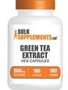 BulkSupplements.com Rohelise tee ekstrakti kapslid - roheline tee täiendus, roheline tee ekstrakt 500mg, roheline tee pillid - Vegan & gluteenivaba, 1 kapsel serveerimise kohta, 180 Veg kapslit (pakk 1)
