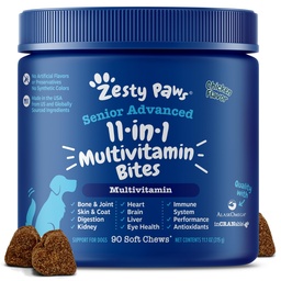 Zesty Käpad Senior Dog Multivitamiin Ravib - Glükosamiin koertele + Seedeensüümid & Probiootikumid - Teraviljavabad Koera Vitamiinid ja Toidulisandid Nahale & Coat + Immune Health Chicken - Advanced - 90ct