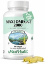 Maxi Health Omega 3 kalaõli 2000mg - kalaõli Omega 3 toidulisandit, millel ei ole kala maitset - kolmekordne tugevus EPA DHA - Kosher Omega3 täiendus, mis aitab toetada üldist heaolu (100 softgels)