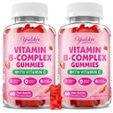 2 Pakendage B-vitamiini komplekskummid naistele ja meestele, Metüül B12, B1, B2, B3, B5, B6, B7 ja B9 - B-vitamiini kompleks C-vitamiiniga toetab energia ja immuunfunktsiooni, maasikamaitse, 120 krahv