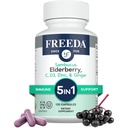 FREEDA Sambucus Elderberry koos C-vitamiini, tsingi, D3-vitamiini ja ingveriga - 5 in 1 Taimsed antioksüdandid Immuunsüsteemi lisand naistele ja meestele - Gluteenivaba Täiskasvanud Elderberry kapslid, USA Made (120 Count)