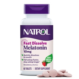 Natrol Melatoniin 10mg Kiiresti Lahutatavad Tabletid - Maasikas Maitse, 60 Count, Sleep Support, Kiire Lahutage Melatoniini Täiskasvanutele, 60-päevane pakkumine