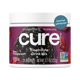 Cure Hydration | Plant-Based Electrolyte Drink Mix | No Added Sugar | FSA-HSA | Dehüdratsioon Relief Pulber valmistatud kookosvesi | Non-GMO | Vegan | 28 Serving Jar - Marja granaatõuna