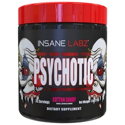 Insane Labz Psychotic, High Stimulant Pre Workout Pulber, Extreme Lasting Energy, Fookus ja vastupidavus Beeta Alanine, Kreatiin Monohüdraat DMAE, 35 Srvgs (Cotton Candy)