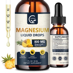 (2 Pack) Magneesiumglütsinaat Vedel tilgad | 1000mg Vedel Magneesium Kompleks D3, L-Thea & GABA energia, une, närvide ja südame tervise, kõrge imendumise, ananassi maitse