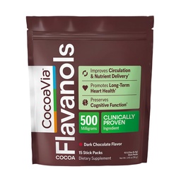 CocoaVia Cocoa Flavanols 500mg, kõrge Flavanol Cocoa pulber, südame ja aju tervise toetamine, suurendab lämmastikoksiidi, ringlust, ettevalmistust, reisi-sõbralikku, veganit, tumedat šokolaadi, 15 ühekordset servi
