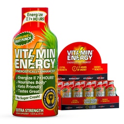 Vitamin Energy Immune+ Extra Strength Energy Shot Fruit Punch 10 Pack, 260mg Natural Caffeine, B-Vitamins, Citicoline, Green Tea, Immunity & Focus Support, Zero Sugar, Gluten-Free 1.93 fl oz