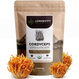 Pikaealisus Botaanika Orgaaniline korditseps Seeneekstrakti pulber 100 g cent Kontsentreeritud 10: 1 suhe | 100% viljakehad | Cordyceps Militaris Natural Supplement for Energy, Stamina & Respiratory Support