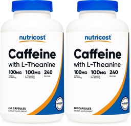 Nutricost Caffeine with L-Theanine, 100mg of Each, 240 Capsules, 240 Servings - Non-GMO and Gluten Free (Pack of 2)