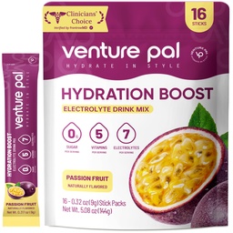Venture Pal Sugar Free Electrolyte Powder Packets - Vedel igapäevane IV joogisegu kiireks hüdreerimiseks ja osapoolte taastamiseks | 5 vitamiini ja 7 elektrolüüti | Keto sõbralik | Mitte-GMO | sertifitseeritud vegan | 16 pulka