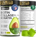 Biotiin ja kollageen peptiidkummid juuste kasvuks, nahk ja küüned 120 tk (2 Pack) - 82000 Mcg - biotiin närimistables koos Keratin Max Strength - Ilukummies naistele ja meestele - suhkruvaba, mitte-GMO