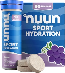 Nuun Sport elektrolüüt tabletid magneesiumi, kaltsiumi, kaaliumi, kloriidi ja naatriumi, gluteenivaba ja vegan, viinamarjad, 8 pakendit (80 Servings Total)