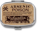 Metall 2 Kompartment Pill Korraldaja Reisi Sõbralik kaasaskantav kompaktne Pill Box Cute Pill Case, Taskurahakotid Päevane kaasaskantav meditsiin Vitamiini tableti säilitamine (Arsenig Poison)