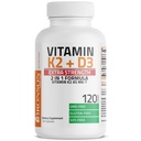 Bronsoni vitamiin K2 (MK7) koos D3 ekstra tugevuse täiendusega Luu ja südame tervis Mitte-GMO valem 10 000 RÜ D3-vitamiin ja 120 mcg K2-vitamiin MK-7 Lihtne alla neelata D & K-vitamiin, 120 kapslit