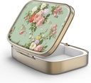 Pill Case Box koos Peegel Retro 2 Kompartment Väike pillid juhul rahakott või tasku pronksist Ristkülikukujuline Pill Box või vitamiinid, kalaõli, toidulisandeid, Pill Sisaldab Reisikingitused (Retro Green Floral)