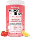 Bellway Super Fiber pulber + kollageen, suhkruvaba Psyllium Kesta pulber kollageenpeptiidide ja hüaluroonhappega soolestiku tervise, tervisliku naha, küünte, luude ja liigeste jaoks, maasika limonaad (11 serveerimist)