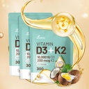 Vitamiin D3 10000 iu Plus K2 (MK-7) 200 mcg, 300 kookosõli softgels| 2 in 1 VIT D & K Complex | Toetab kaltsiumi imendumist, luu, immuunsust ja südame tervist - lihtne neelata (900 Softgels /3 Bag)