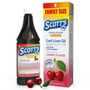 SCOTT'S EMULSION Cod Liver Oil Liquid – Cherry Flavor – Family Size – Supports Growth, Immunity & Bone Health – Rich in Omega 3 & Vitamins A+D – Easy-to-Take Fish Oil for Kids & Adults – 15.3 Fl Oz