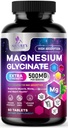 Magneesiumglütsinaat 500mg - Kelaaditud Ultra Absorption - toetab luu, lihaste, närvide ja südame tervist, looduse unetugi, parimad magneesiumi toidulisandid kogu keha toetamiseks - 60 tabletti