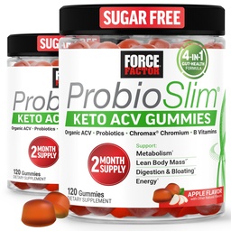 Force Factor ProbioSlim Apple Cider Vinegar Gummies, Keto ACV Gummies with LactoSpore Probiotics & Prebiotics to Support Digestion, Metabolism & Immune Health, 1 Net Carb, Organic, Apple Flavor, 240ct