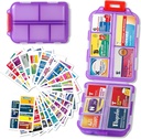 Pill Korraldaja koos ravimitega Sildid Reisi igapäevane pillide konteiner Mini Ravimite Korraldaja Ladustamine Pill Korraldaja Travel Essentials Pill Case 7 Day (Purple & 161 Lables)
