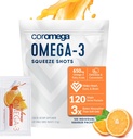 Coromega Omega 3 kalaõli lisand, 650mg omega-3s koos 3X parema imendumisega kui softgelid, oranž maitse, 120 ühe Serviga pigistatud pakendid