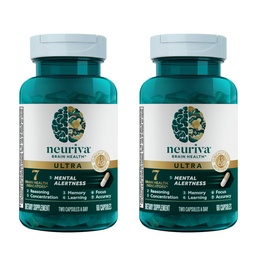 NEURIVA Ultra Decaf Clinically Tested Nootropic Brain Supplement for Mental Alertness, Memory, Focus & Concentration, Cognivive, Neurofactor, Phosphatidylserine, Vitamin B6 B12, 60 Caps (2 Pack)