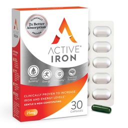 Aktiivne raualisa 25mg - kliiniliselt tõestatud, et suurendada raua ja energia taset - õrn, mitte-kõhukinnisus, väga imendunud - 30 kapslit