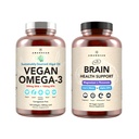 AMANDEAN Aju ja Vegan Omega-3 Bundle: Magneesium Threonate, USA-kasvatatud Lõvi Mane 6:1, Alpha-GPC & Vetikad DHA/EPA. Taimepõhised olulised rasvad aju, silmade, südame ja naha tervise jaoks. Kalaõli alternatiiv.