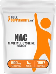BulkSupplements.com NAC Powder - N-atsetüültsüsteiin 600mg, NAC Supplement - Antioksüdandi tugi, Gluteenivaba - 600mg ühe serveerimise kohta, 1667 Servings, 1kg (2,2 naela) (pakk 1)