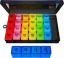 Iganädalane Pill Korraldaja 4 korda päevas, Suur Meditsiin Korraldaja, Pill Box 7 Päev 28 Kompartment, Portable Travel Pill Container Case Vitamiin ja täiendus (värv)