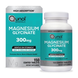 Qunol Magneesium Glütsinaat 300mg, 100% glütsinaat Kelaat Magneesium Lisa, 150ct Tabletid
