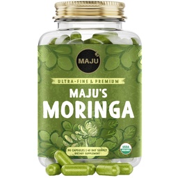 Maju Superfoods Orgaanilised Moringa Kapslid, Oleifera Leaf, Extra-Fine Quality Moringa Lehed, Kuivatatud Drumstick Tree Lehed, Orgaaniline Moringa Pulber Ekstrakti Lisakapslid Taimest (90 ct)