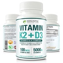 Maksimaalne imendumine Vitamiin K2 + D3 (5000IU) 90 Veggie kapslid MK-7 (Menakinoon-7) ja kolekaltsiferool (koos Bioperiiniga) 3-kuuline pakkumine - D3 koos K2 terve südame ja tugevate luudega | Mitte-GMO