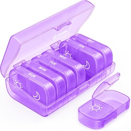 AUVON XL Weekly Pill Korraldaja 2 korda päevas, AM PM Pill juhul ühepoolne suur avamine lihtne kasutada, Pill Box 7 päeva reisiravimite korraldaja ravimeid, vitamiine, kalaõli, toidulisandeid