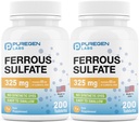 Puregen Labs Raudsulfaat 325 mg (65 mg elementaarne raud) Suure tugevusega raualisand | Kunstlikud värvilisandid puuduvad - Kokku 400 tabletti valmistatud USAs
