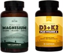Natural Rhythm Triple Calm Magneesium 150 mg - 120 kapslit - Magneesium Complex Supplement W / looduslik Rhythm Vitamiin D3 + K2 (MK7) Plus A-vitamiin, luu, südame ja immuunsüsteemi Tervis, 30 kapslit