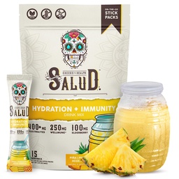 Salud 2-in-1 hüdratsioonipaketid + immuunsus elektrolüütide pulber, ananass - Agua Fresca joogisegu, leedrimarja, piimatoodete ja sojavaba, GMO-vaba, vegan, madala kalorsusega, 1 g suhkur (15 serveerimist)