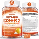 Vitamiin D3 K2 kummid täiskasvanutele - Vitamiin D3 5000IU + K2 (MK-7) 120mcg - suhkruvaba D3 ja K2 toidulisandid Omega-3, Metüül B12, B9, B6, vitamiinid E ja tsink - kaltsiumi imendumiseks ja immuunsus tervisele