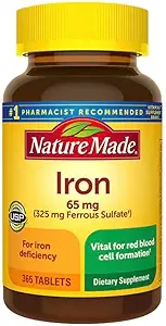 Nature Made Raud 65 mg 365 tabletti (325 mg raudsulfaat), toidulisand punaste vereliblede toetuseks, 365 tabletti, 365 päeva pakkumine - kombineeritud nalkotSupliments Guide