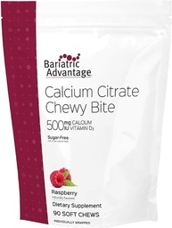Bariatric Advantage Kaltsiumtsitraat Chewy Bites 500 mg - väga imenduv & seeditav - Vitamiin D3 - kergesti näritav kaltsiumilisand - Vaarikamaitse - 90 Count