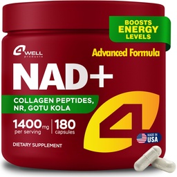 Gotu Kola and NAD Plus Supplement 1400mg - NMNH Supplement Alternative Supports Healthy Aging Complex with Nicotinamide Riboside & Gotu Kola, Collagen - Formula for Energy, Skin & Cognitive, 180 Caps