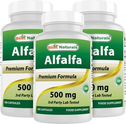 Parimad looduslikud Alfalfa Green Super Food 500 mg 180 kapslit (180 loendit (3 pakendit))