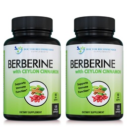 Berberiin koos Ceylon Cinnamon - 1200mg Berberine & 100mg Orgaaniline Tseiloni kaneel - 120 Veggie kapslid, Tervislik Immuunsüsteem Kardiovaskulaarne süda & Gastrointestinal Wellness (pakk 2)