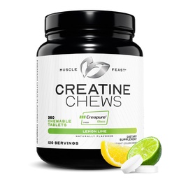 Lihased Feast Kreatiin Monohüdraat närimistables - Vegan & Gluteenivaba Kreatiini närimiskoogid meestele ja naistele - Maitsev Citrus-maitseline Kreatiin tabletid lihaste ehitamiseks - Sidrun Lime, 360 Tabs