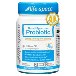 Life-Space Premium Broad Spectrum probiootikumid, 2 kuud serveerimine, 32 miljardit CFU ja 15 erinevat tüve, formuleeritud igapäevaseks seedetrakti terviseks ja immuunsüsteemi terviseks, probiootikumid naistele ja meestele, 60 Veg kapslit