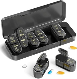 AM & PM Pill Korraldaja 7 päeva, Iganädalane Pill Case 2 korda päevas, Pill Box 7 päeva, Meditsiin Pill Korraldaja Reisimiseks, Vitamiinid, Kalaõlid, Toidulisandid